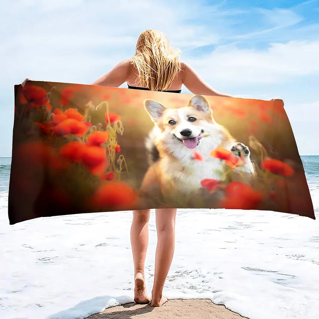 Cute Corgi Beach Towel, Corgi Gifts for Corgi Lovers, Kids Beach Towel, Soft Absorbent and Quick Dry Microfiber Bath Towel
