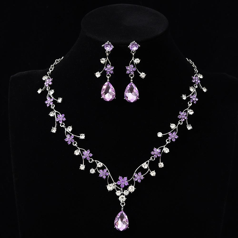 New fashion temperament flower zircon super flash necklace earrings set bridal dress necklace jewelry