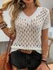 Women's V-Neck Hollow-Out Knit Short-Sleeve Loose Summer Top