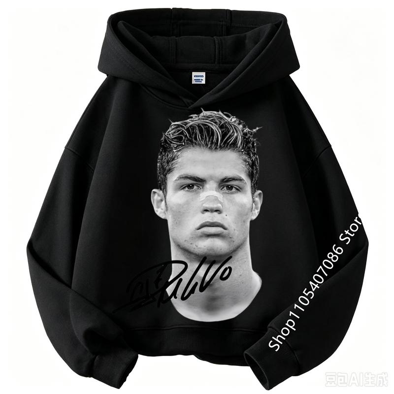 Boys Cristiano Ronaldo Hoodie CR7 Football Player Graphic Hooded Sweatshirt Kids Casual Long Sleeve Sport Pullover