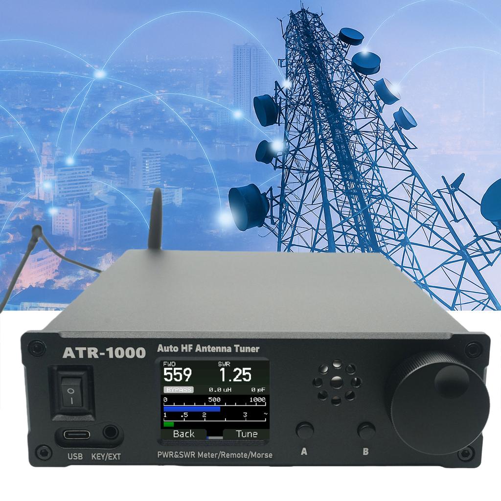 AMNVOLT ATR1000 1000W 1.8-30MHz Automatic Antenna Tuner 1.8In TFT Screen HF Shortwave Radio Tuner 3 Modes Mini Radio Equipment