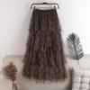 Color-Block Plaid Multi-Layer Mesh Skirt - Women's High-Waisted Midi Skirt for Autumn/Winter