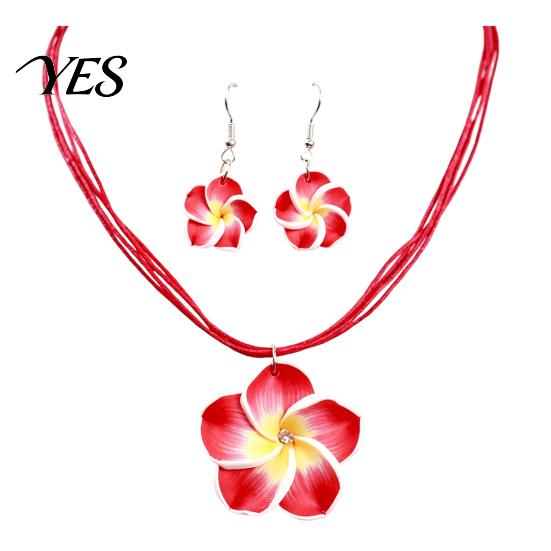 Natural Flower Jewelry 2Pcs/Set Lightweight Floral Set, Polymer Clay Realistic Necklace Earrings Set Charm Necklace, Hawaiian Style Drop for