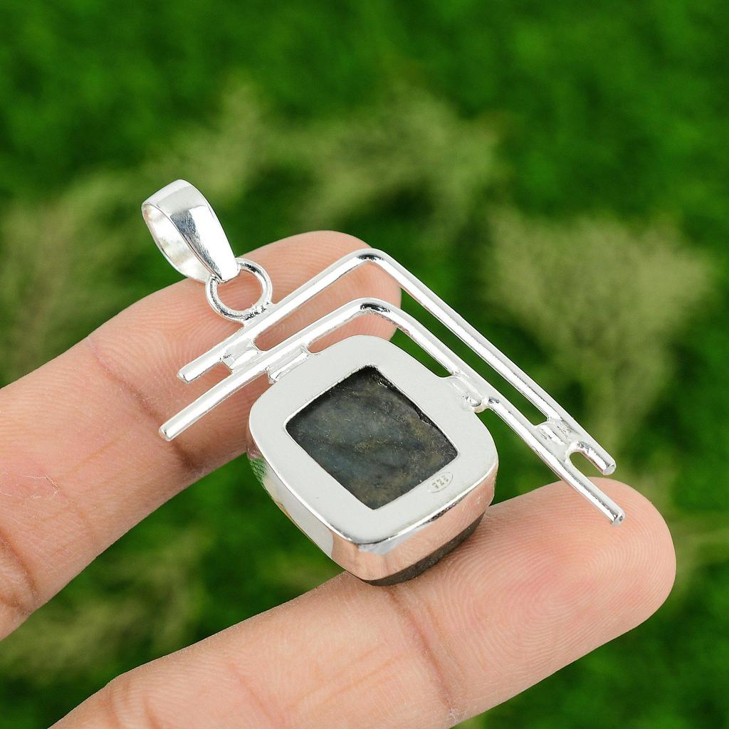Daughters Day Sale Natural Labradorite Rough Bezel Mother New Pendant 925 Silver