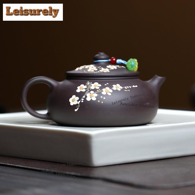 190ml Yixing Purple Clay Teapots Handmade Plum blossom Pot Raw Ore Black Mud Tea Soaking Kettle with Filter Zisha Tea Set craft
