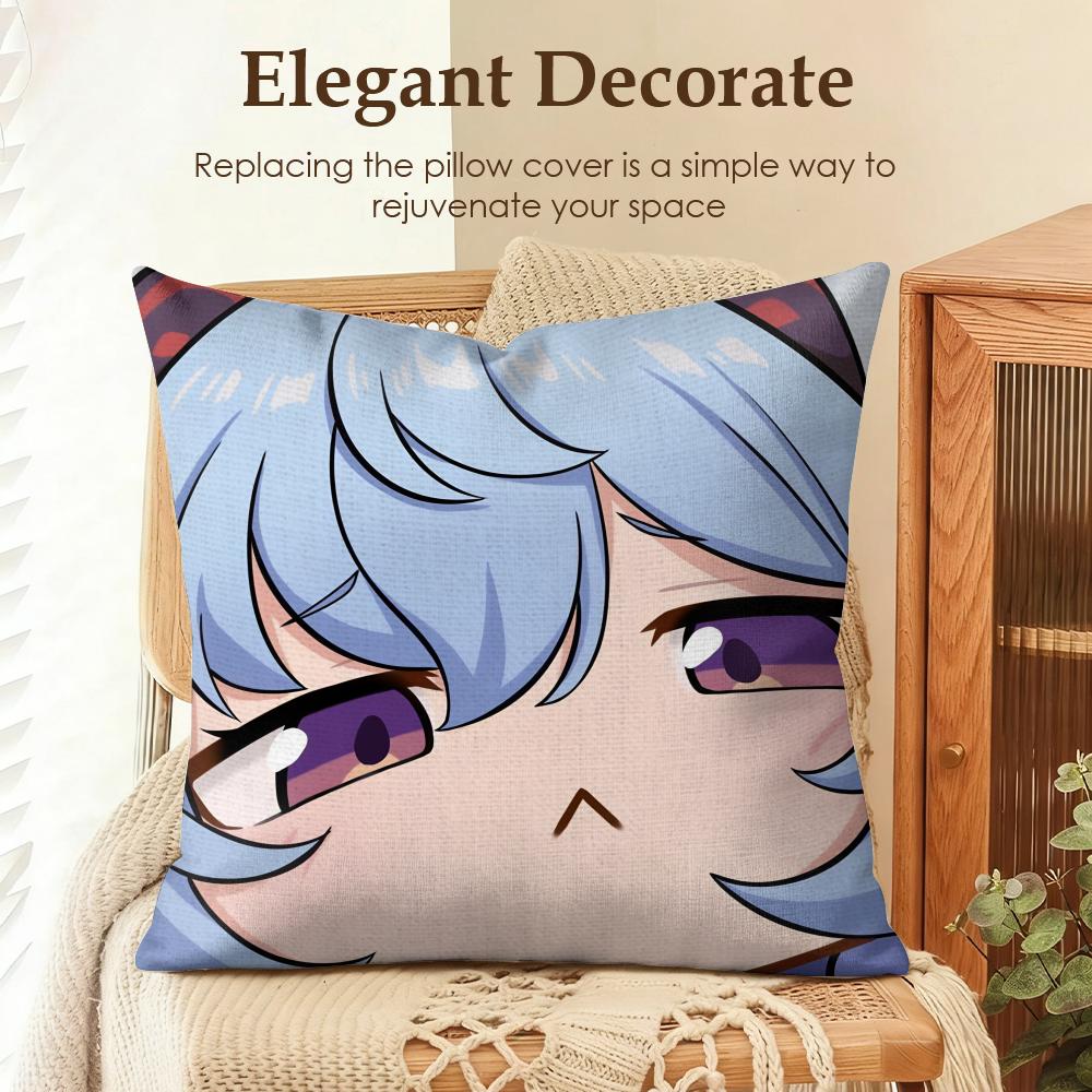 Ganyu Cute Genshin Impact Cushion Cover Natural Linen Organic Fabric DoubleSided Printing Sofa Home Decor Gift Pillow Case