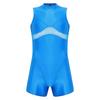Men Yoga Sportswear Bodysuit Oil-shiny Finish Sheer Mesh Mock Neck Sleeveless Back Zipper Boxer Bottom One Piece Swimsuit