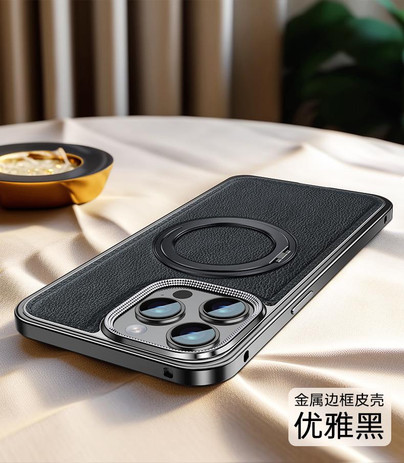 

Spring Buckle Magnetic Suction Leather Phone Case for IPhone 16 Pro 15 14 Pro Max Rotating Bracket Solid Color Protective Cover For iPhone 16 Pro Max чёрный