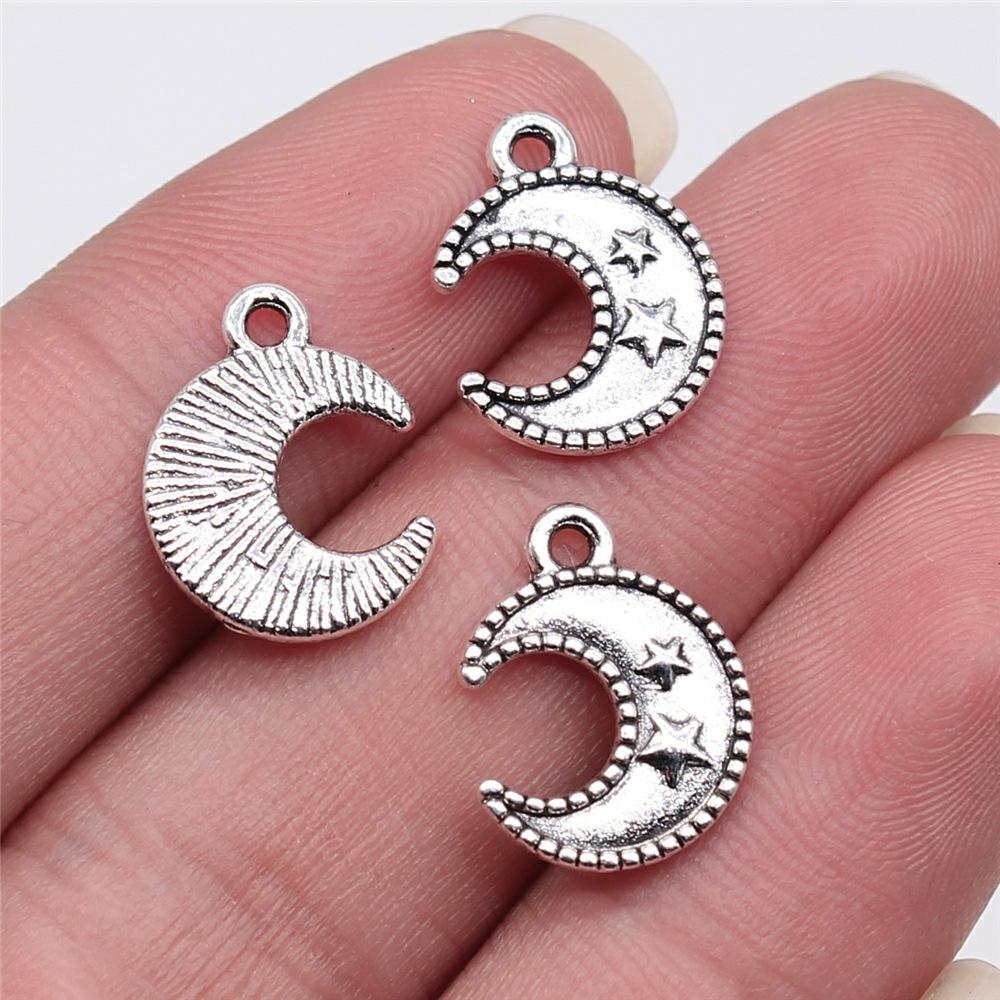 20pcs Star And Moon Charms For Jewelry Making Antique Bronze Silver Color Pendants Making DIY Handmade Tibetan Finding Jewelry