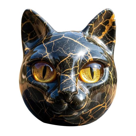 Realistic Cat Head Sculpture Hand-Carved Cat Head Statue Figurine Home