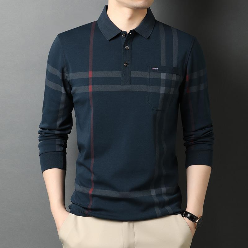 Spring New Men's Long-sleeved T-shirt Solid Color Lapel Young and Middle-aged Men's Top Polo Shirt