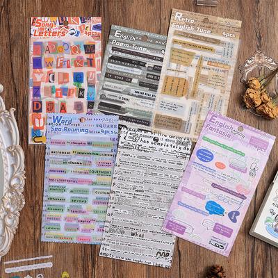 6 Styles 4 Sheets English Short Rhyme Series Vintage Decoration Sticker Scrapbooking Material Diary Album Junk Journal Supplies