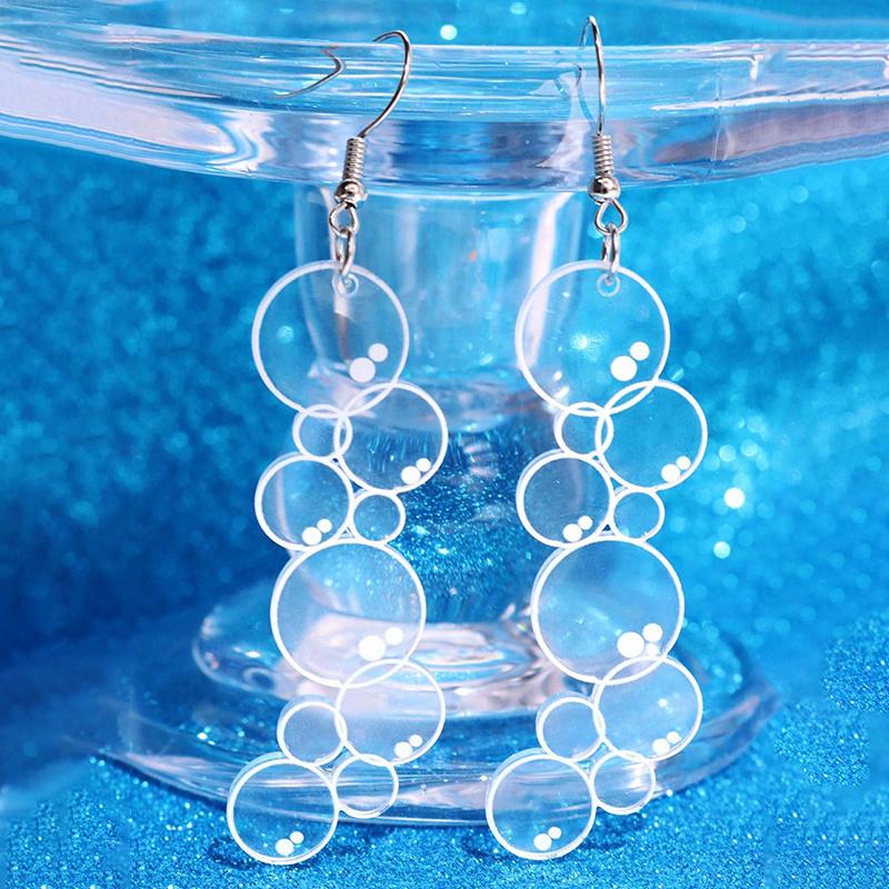 1 Pair of Fun and Creative Cartoon Transparent Bubble Long Earrings, Acrylic Whimsical Assorted-sized Round Disc Eye Bubble Earrings