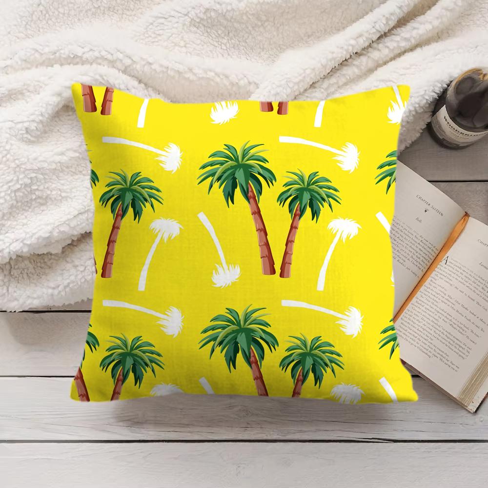 Palm Tree Pattern Cushion Cover Soft Short Plush Pillow Cover Smooth Cozy Texture Aesthetic Cushion Case Home Decor