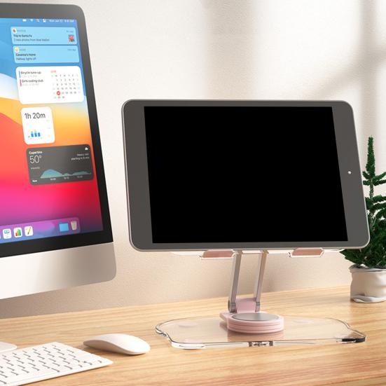 Soporte para Tablet de Acrílico Transparente Rotación de 360 Grados Altura Ajustable Soporte para Tablet Universal Plegable Soporte de Escritorio Accesorios para Tablet