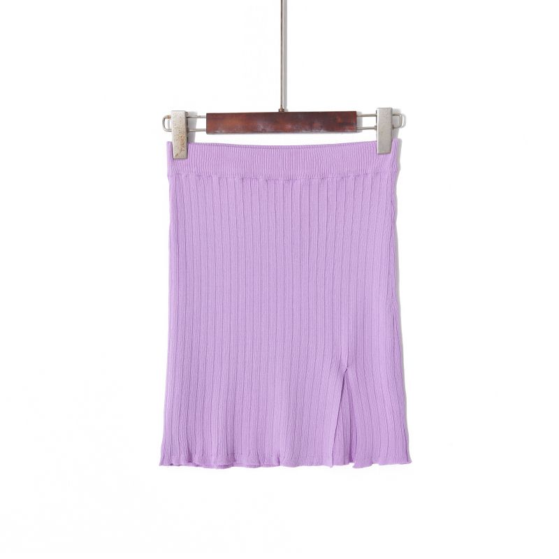 

Knitting Skirt Women s Summer New Arrival K-style Split High Waist Slim Looking Easiest for Match Stretch Slim-Fit Sheath One-Step Short Skirt Purple S