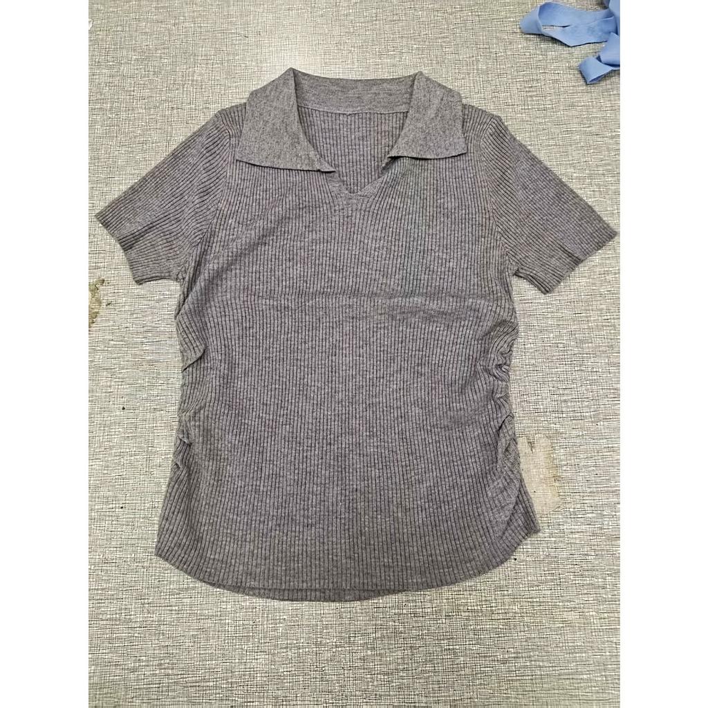 Tricou cu mâneci scurte cu mâneci scurte, cu rever, cu rever, din mătase de gheață