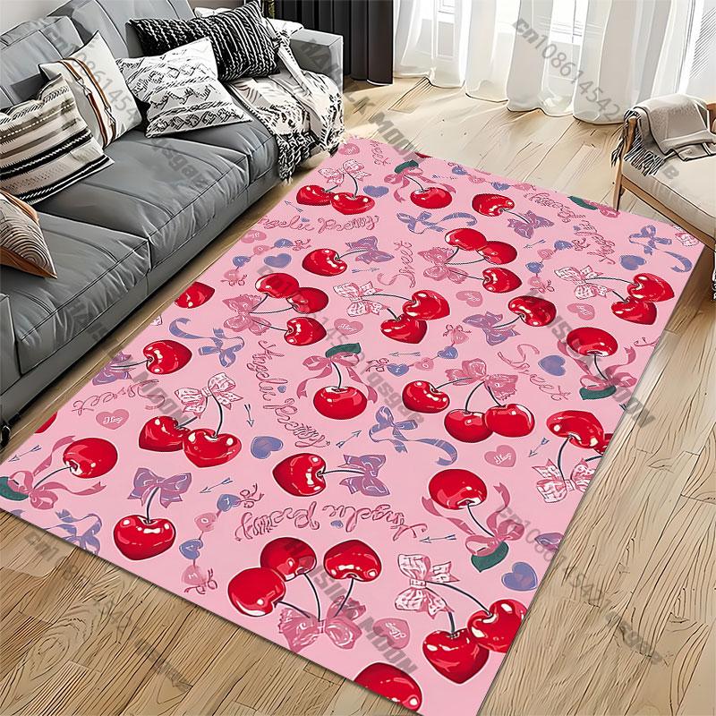 Cherries ribbons hearts playful design carpet Yoga living room room decor children's crawling mat doormat area rug