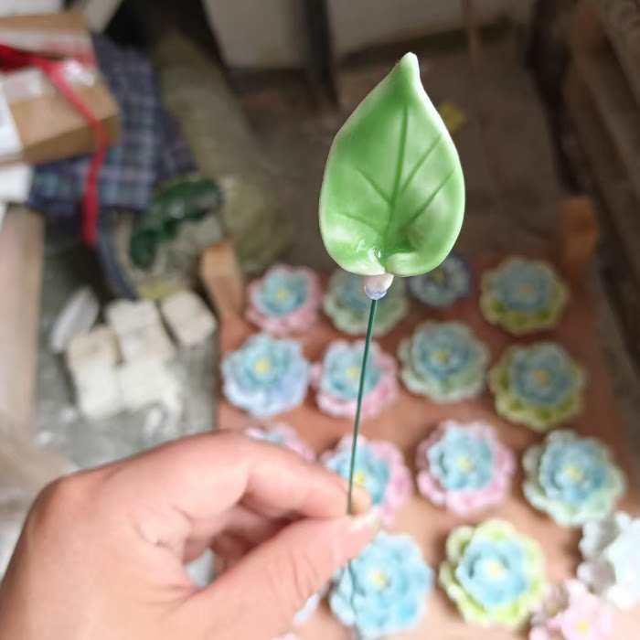 Handmade Ceramic Bouquet: Purple-Gold Lotus, Lily, Gardenia, Rose