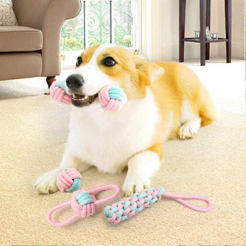 Seil Hundespielzeug, 4 Stück Unzerstörbare Hundespielzeuge für Welpen & kleine Hunde, Kauspielzeuge Zahntrainingsspielzeug Interaktives Spielzeug - Natürliche Baumwolle (Seilspielzeug - 4 Stück)