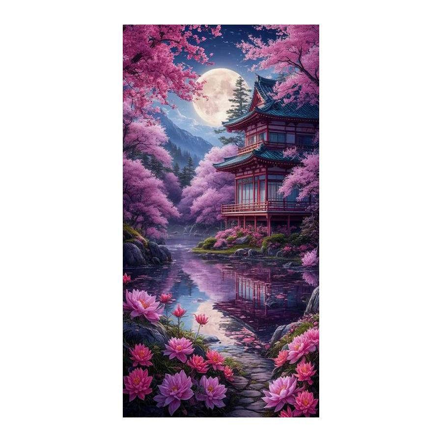 Moon Attic Scenery Large Size Diamond Painting New Collection Castle Waterfall Diy Full Drill Rhinestone Embroidery Mosaic Cross Stitch Kits
