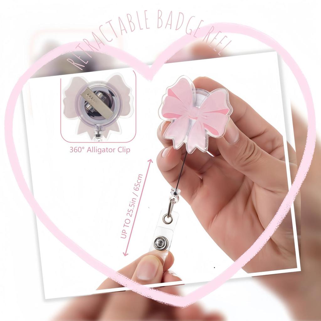 Bow Cherry Acrylic Badge Holder Sparkling Powder Medical Theme Retractable Pull Badge Reel Id Lanyard Name Tag Card Badge Holder