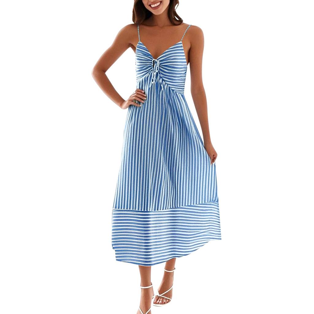 Women's Summer Fashion Casual V-neck Striped Suspender Dress