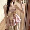 French pink bow tube top for women's summer first love, sweet vacation style sleeveless bud short top