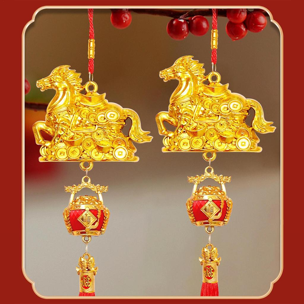 Golden Horse Blessing Ornament 3D Good Luck Golden Horse Pendant Wealth Spring Festival Decorations With Tassel For Wall Window