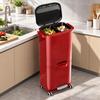 Tiered Kitchen Waste Bin with Pullout Drawer OdorReducing Rolling TwopartCompartment Trash Can