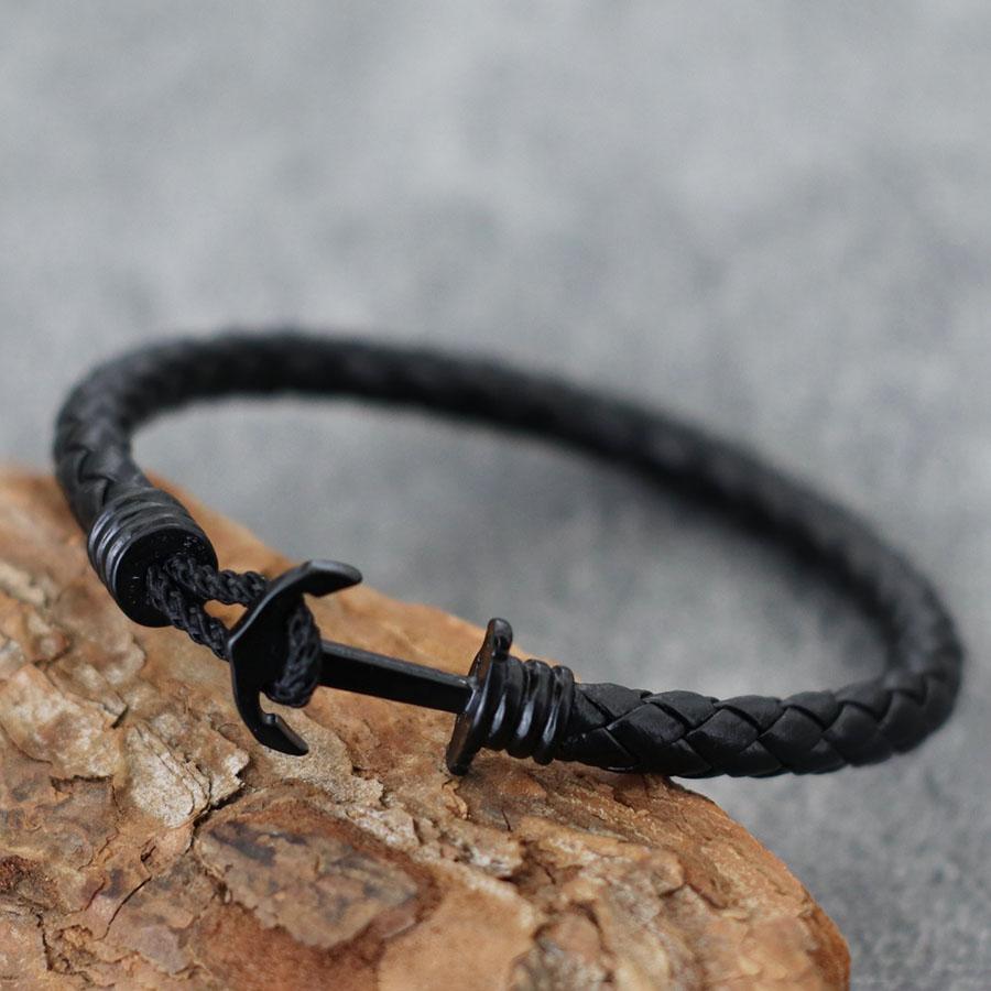 Trendy Hand-Woven Leather Men Bracelet Brown Vintage Navy Anchor Braclet Outdoor Riding Couple Leather Rope Bracelet