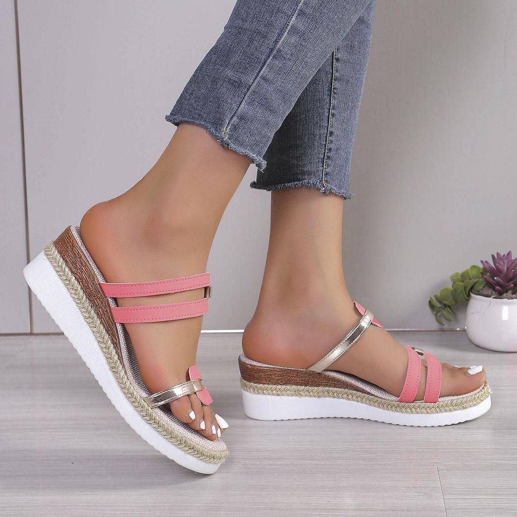 Women's Colorblock Trendy Sandals, Slip On Casual Summer Beach Slides, Non-slip Wedge Slides
