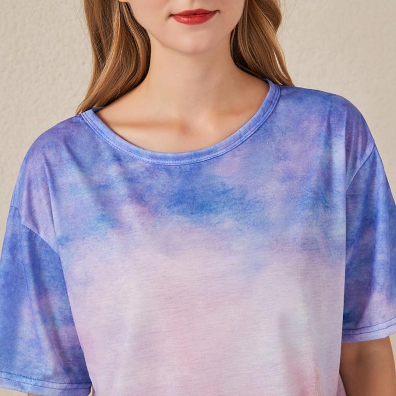 Fashion Comfortable Summer Fashion Ladies T-shirt Tops Europe and America Tie Dye Gradient Printing Loose T-shirt Women's Tops