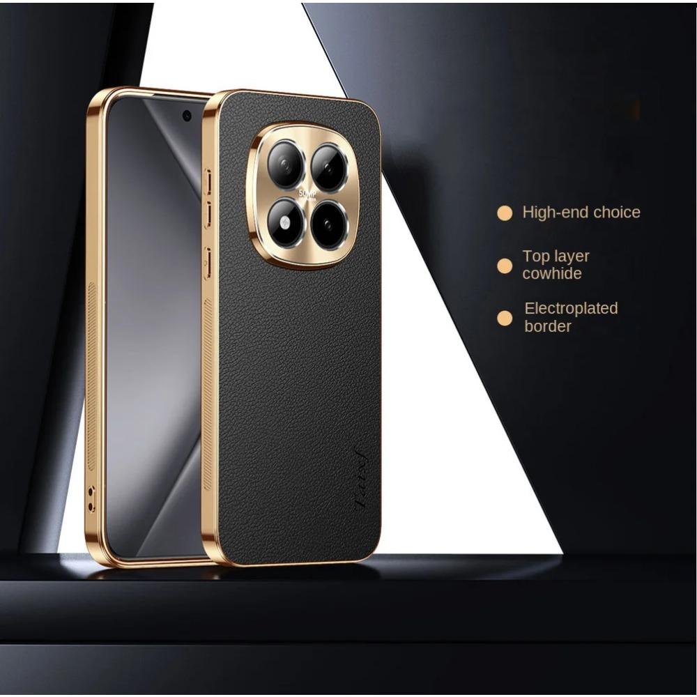 Luxury Premium Plating Glossy Edge Leather Case For Redmi Note 15 Pro 14 Pro Plus 4G Camera Raised Full-protect Shockproof Cover