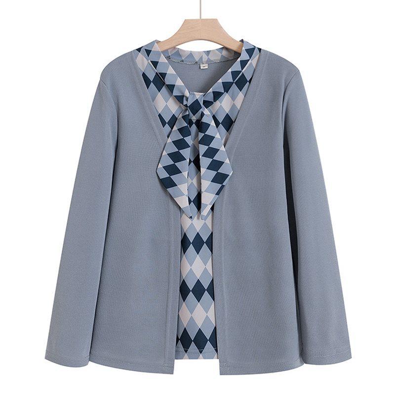 

Women s Elegant Long Sleeve Layered Top for Spring/Autumn - Perfect for Middle-aged to Elderly Moms 5XL (suggested 145-160 catty) серый