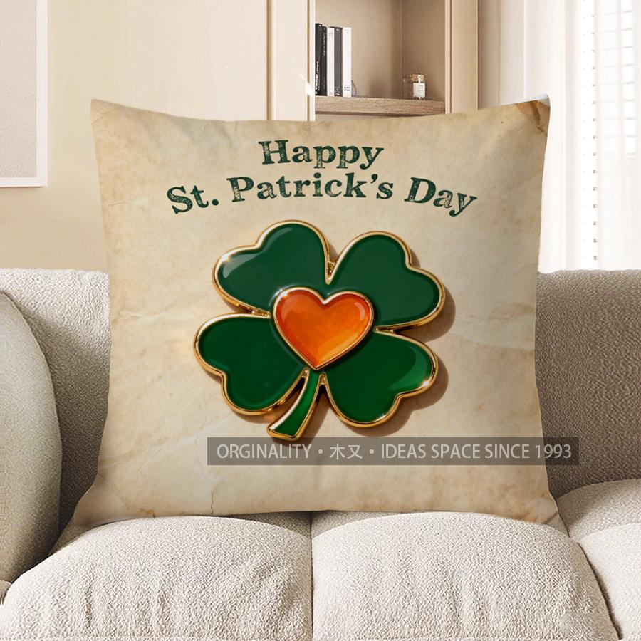 2D Happy St. Patrick'S Day Shamrock Pillow Cover Pattern Cushion Cover Suitable For Sofa Bedroom Car Pillow Cover
