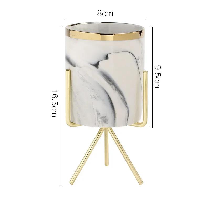 Nordic Ceramic Iron Art Marble Vase Pattern Rose Gold Green Table Plant Pot For Home Office Vases Decor Succulent Flower Pot