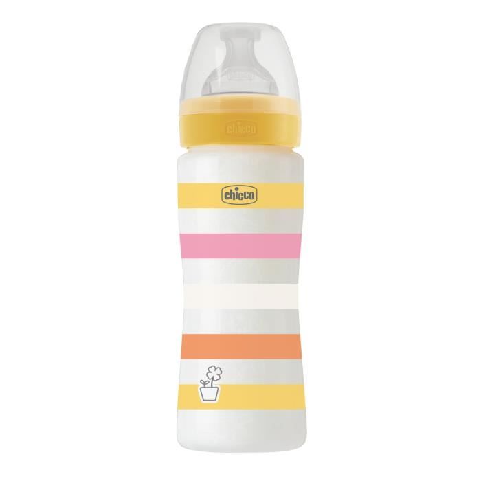 Chicco Biberon Bien-Être 330ml - Tétine Silicone - flux rapide - 4m+ Jaune