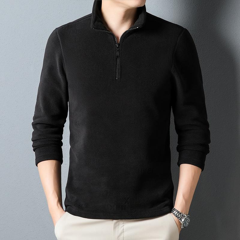 Autumn and Winter Men's Wear New Stand Collar Half Zip Sweater Young and Middle-Aged Velvet Thickened Bottoming Shirt