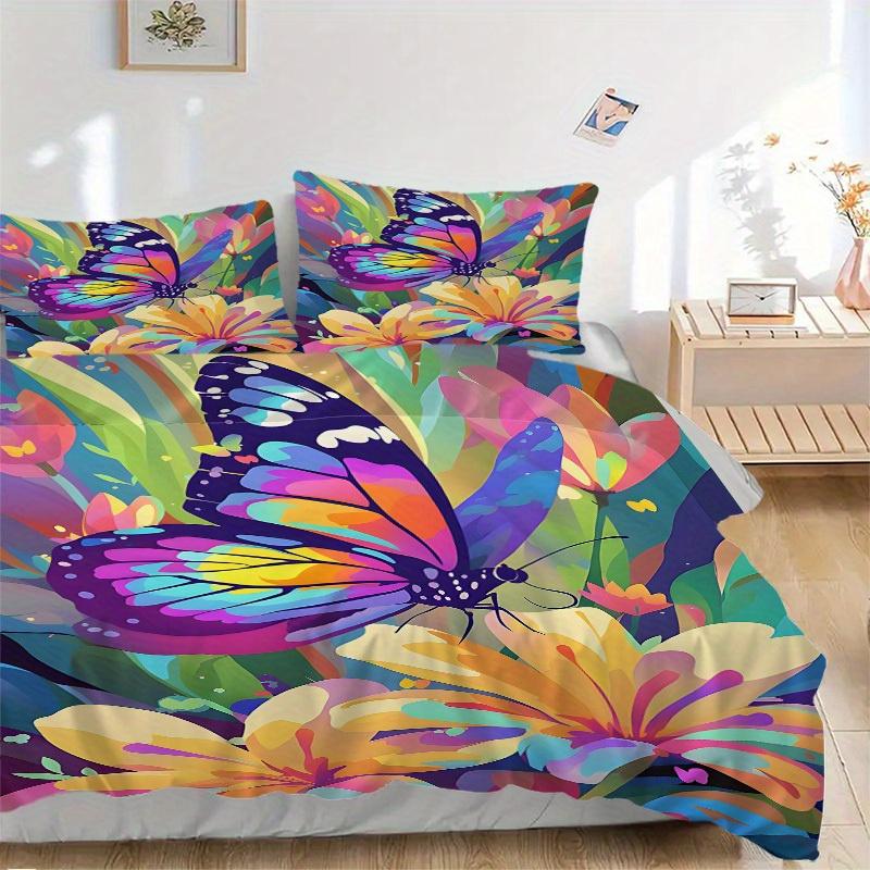 

3Pcs Butterfly Print Printed Bedding Set, Breathable And Soft,(Includes 1 Duvet Cover And 2 Pillowcases, Quilt Not Included) yy250815145 135x200cm