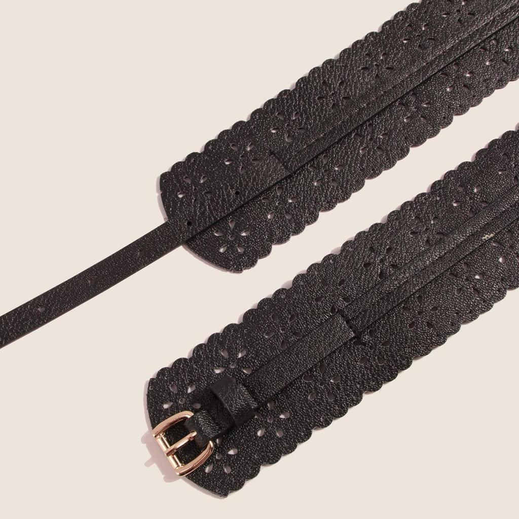 European & American Style Hollow Punch Wide Waist Fashion Belt with Concave Design