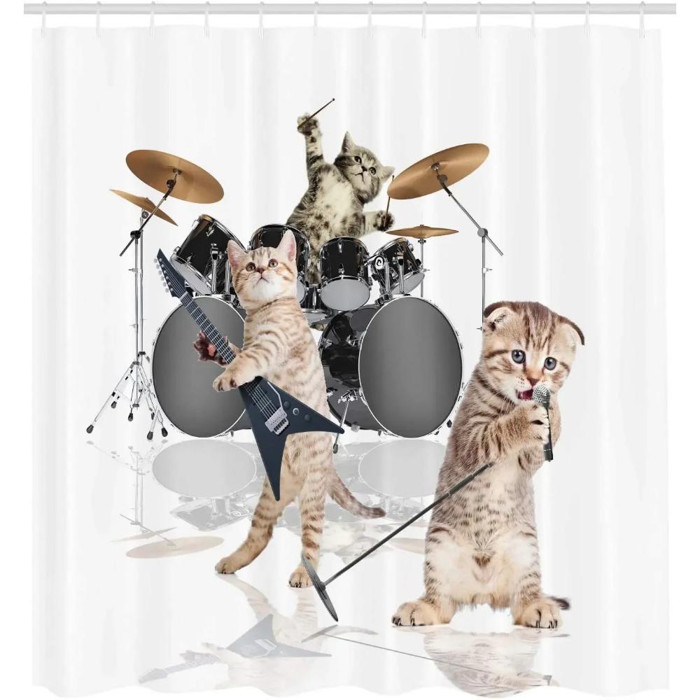 

Занавеска для душа с животными Крутая Причудливая Жесткая Милая Рок-группа Котят с Художественным принтом Кошек-Вокалистов и Гитаристов Декор для ванной 90x180 cm