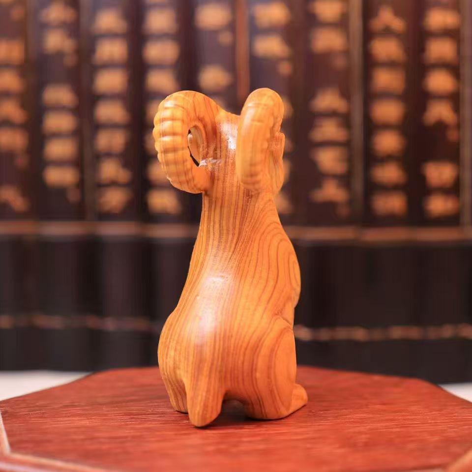 Cliff Cypress Hand-Carved Mountain Goat & Sheep Zodiac Figure - Solid Wood Home Decor
