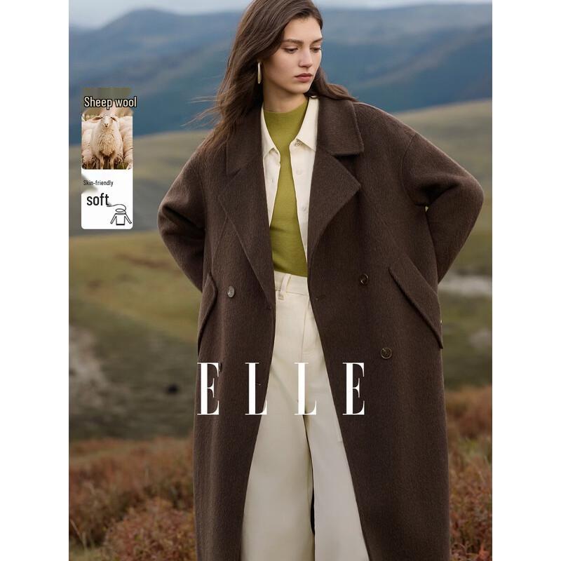 ELLE Women s Lamb Wool Double-faced Long Coat M