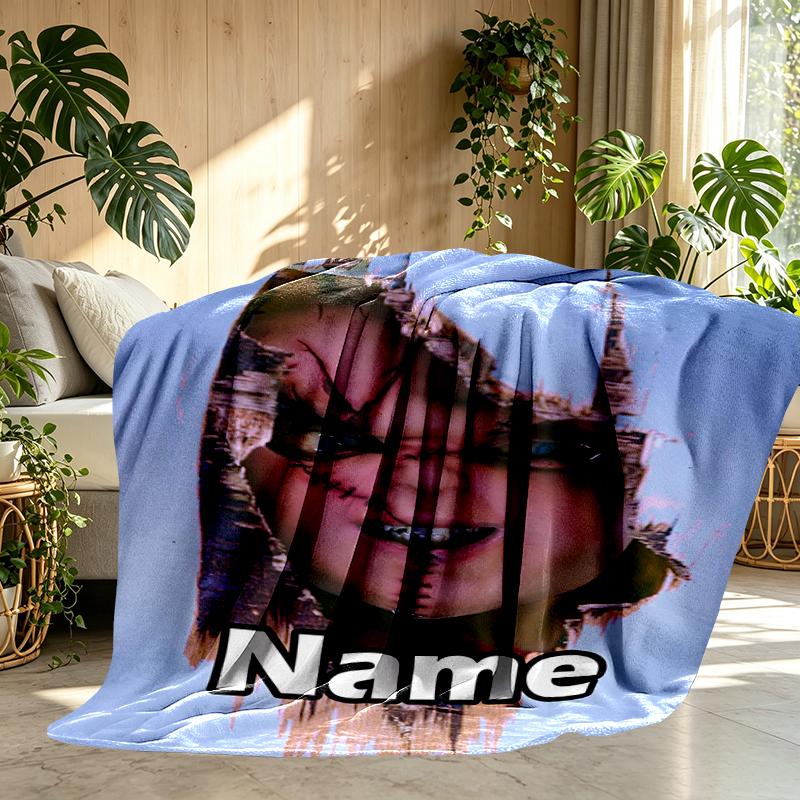Custom Name Personalized Bride of Chucky Print Blanket, Home Decor, Bedroom, Sofa, Camping, Couch, Gifts for Birthday Christmas