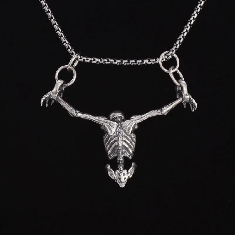 Vintage Creative Punk Punished Man Skull Pendant Necklace Men Halloween Hip Hop Personalized Necklace Party Jewelry Accessories