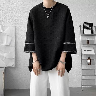Men's Clothing Half Sleeve Pullovers Stylish Bright Line Decoration Summer Casual O-Neck All-match Solid Color Loose T-shirts