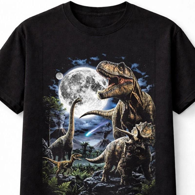 TRex Triceratops Dinosaur Moon Scene Graphic Unisex TShirt S5XL S