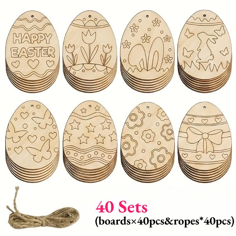 

40pcs Easter Wooden Assorted Egg Shape Blank Wooden Ornaments Egg Shaped Blank Wood Pieces Easter Spring Home Hanging Decorative