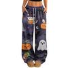 Women's Casual Halloween Print Loose Wide Leg Pants with Elastic Waist and Drawstring